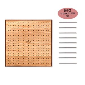 Olikraft Handcrafted Wooden Blocking Board - Excellent Gifts for Knitting Crochet and Granny Squares Lovers - Full Kit with 50 4-inches Stainless Steel Rod Pins, Stand Included (8 inches)