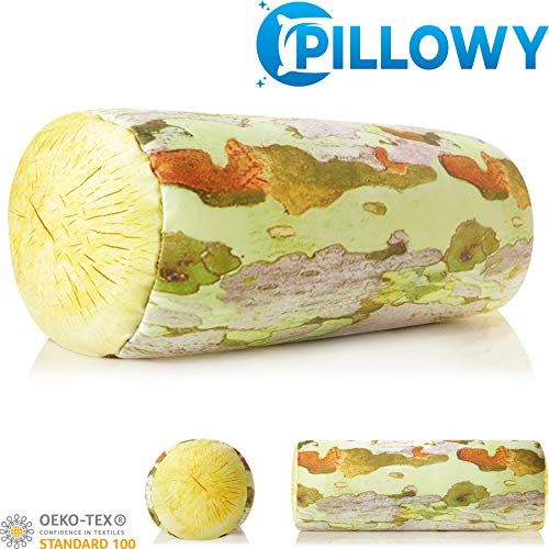 PILLOWY Microbead Log Roll Pillow - Bolster Tube Pillow Cushion Perfect Therapy Pillow - Airy Squishy Soft Bead Bag Bed Room Decoration, Neck Pillow Back Head Body Support, 14" X 8", Forest