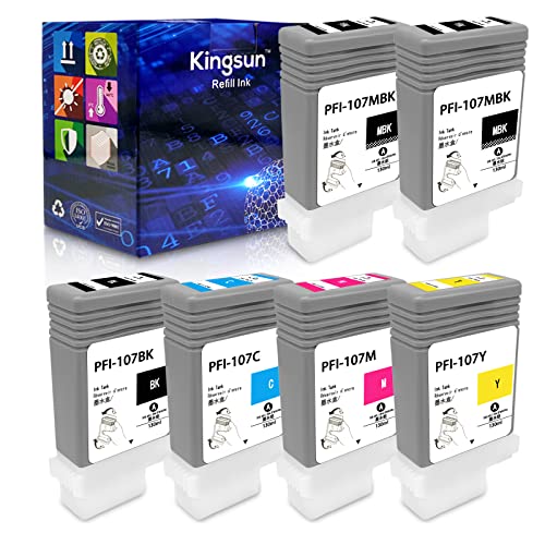 PFI107 Compatible Ink Cartridge Pigment Replacement for Canon PFI107 PFI-107 IPF6705B001 iPF670 iPF680 iPF685 iPF780 iPF770 iPF785 (2MBK, 1BK, C, M, Y) 6 Pack