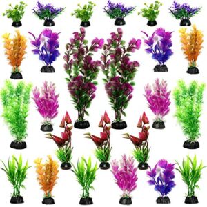PietyPet 25 Pack Aquarium Plants, Fish Tank Decoration Colorful Artificial Fish Tank Decor Plants Aquarium Decorations for Household and Office Aquarium Simulation, Small to Large and Tall