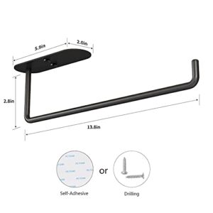 HUFEEOH Paper Towel Holder Under Cabinet Wall Mount for Kitchen Paper Towel, Black Adhesive Paper Towel Roll Rack for Bathroom Towel, SUS304 Stainless Steel