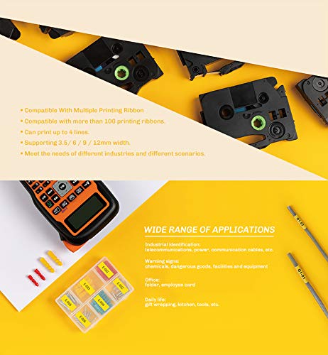 UBICON Portable Handheld Multi-Function Tape Label Maker Machine, Orange