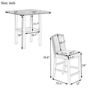 LZ LEISURE ZONE 5 Piece Dining Table Set, Kitchen Table Set Wood Marble Veneer Table with Bottom Shelf and 4 PU Leather Chairs with Nail Head Trim (Black+Black, 5 Piece)