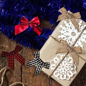 60 Pieces Christmas Mini Burlap Plaid Bows Black Red White Gingham Craft Ribbon Bow Flowers Appliques for Sewing, Scrapbooking, Xmas Tree Home Decoration DIY Making