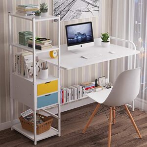 computer desk with 4 tier shelves,writing desk with storage bookshelf,reversible study table with for writing,computer games,home,office