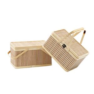 hefute handmade bamboo basket with lid, handle square portable organizer with lock fit for clothes storage lightweight durable easy to carry
