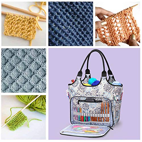 YARWO Knitting Tote Bag, Yarn Storage Organizer for Yarn Skeins, Knitting Needles, Crochet Hooks and Knitting Projects, Dandelion (Patent Pending)
