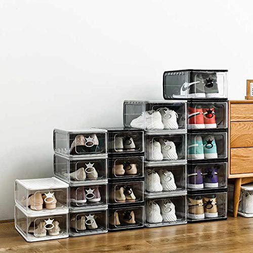 SavIz Stackable Shoe Organizer - 4 Pack - Sneaker Collection - Organize, Protect, Store Sneakers - Compact Shoe Rack - Individual Cubes - Dust, Crease Proof - White/Black (Black)