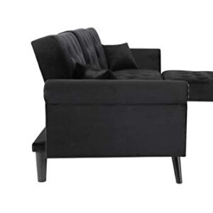 Zushule Convertible Sectional Couch with Chaise Lounge for Living Room, Comfy Velvet Fabric L-Shaped Reversible Reclining Sofa with 3 Seats and Pillows, for Small Apartment and Spaces - (Black)