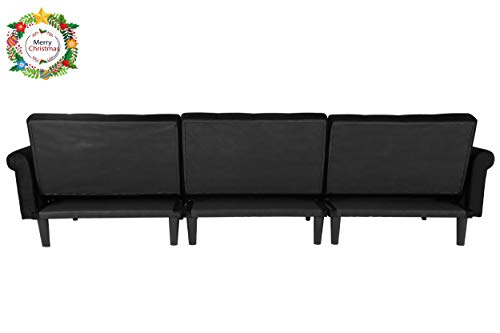 Zushule Convertible Sectional Couch with Chaise Lounge for Living Room, Comfy Velvet Fabric L-Shaped Reversible Reclining Sofa with 3 Seats and Pillows, for Small Apartment and Spaces - (Black)