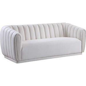 meridian furniture 674cream-s dixie collection modern | contemporary velvet upholstered sofa with deep channel tufting, 84" w x 37" d x 32.5" h, cream
