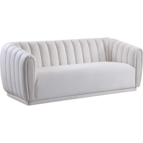 Meridian Furniture 674Cream-S Dixie Collection Modern | Contemporary Velvet Upholstered Sofa with Deep Channel Tufting, 84" W x 37" D x 32.5" H, Cream