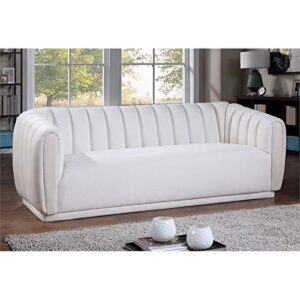 Meridian Furniture 674Cream-S Dixie Collection Modern | Contemporary Velvet Upholstered Sofa with Deep Channel Tufting, 84" W x 37" D x 32.5" H, Cream