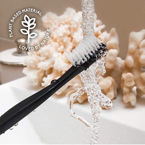 The Humble Co. Natural Toothbrush (5pk) - Sustainable, Vegan Eco Friendly Toothbrushes with BPA Free Bristles, Plant Based Black Toothbrush for Superior Oral Care (Soft Bristles)