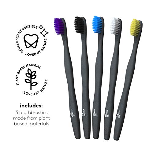 The Humble Co. Natural Toothbrush (5pk) - Sustainable, Vegan Eco Friendly Toothbrushes with BPA Free Bristles, Plant Based Black Toothbrush for Superior Oral Care (Soft Bristles)