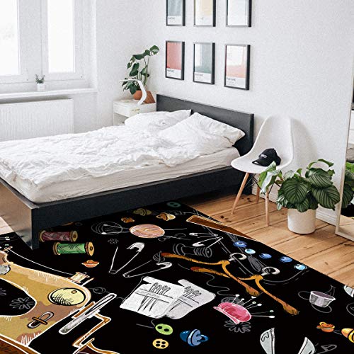 Beauty Decor Rectangle Kitchen Area Rugs 3'x5' Sewing Machine Yarn Scissors Paper Clips Non-Skid Area Carpet for Living Room Comfy Bedroom Home Decorate Floor Carpets Kids Playing Mat.