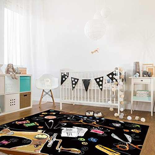 Beauty Decor Rectangle Kitchen Area Rugs 3'x5' Sewing Machine Yarn Scissors Paper Clips Non-Skid Area Carpet for Living Room Comfy Bedroom Home Decorate Floor Carpets Kids Playing Mat.