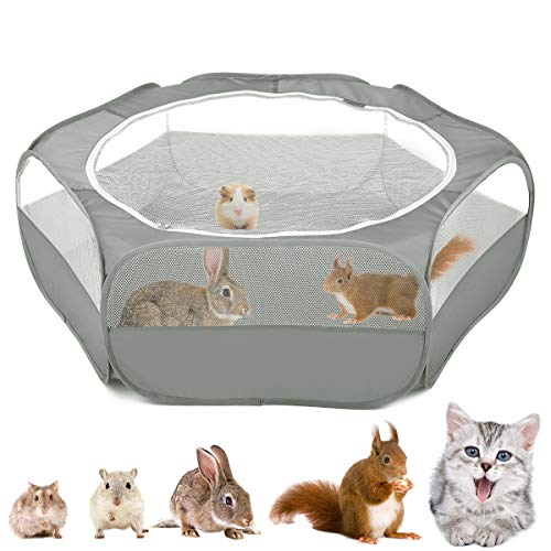 VavoPaw Small Animals Playpen, Waterproof Breathable Indoor Pet Cage Tent with Zipper Cover, Portable Outdoor Exercise Yard Fence for Kitten Hamster Bunny Squirrel Guinea Pig Hedgehog, Gray