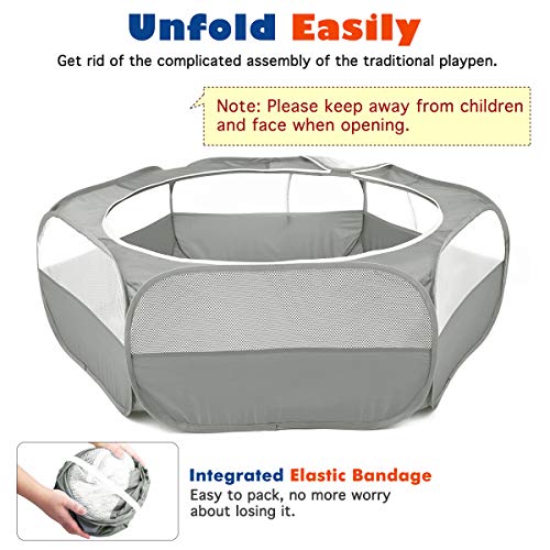 VavoPaw Small Animals Playpen, Waterproof Breathable Indoor Pet Cage Tent with Zipper Cover, Portable Outdoor Exercise Yard Fence for Kitten Hamster Bunny Squirrel Guinea Pig Hedgehog, Gray