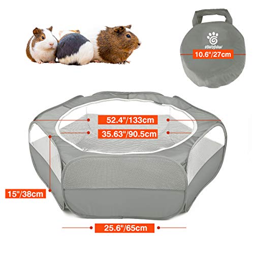 VavoPaw Small Animals Playpen, Waterproof Breathable Indoor Pet Cage Tent with Zipper Cover, Portable Outdoor Exercise Yard Fence for Kitten Hamster Bunny Squirrel Guinea Pig Hedgehog, Gray