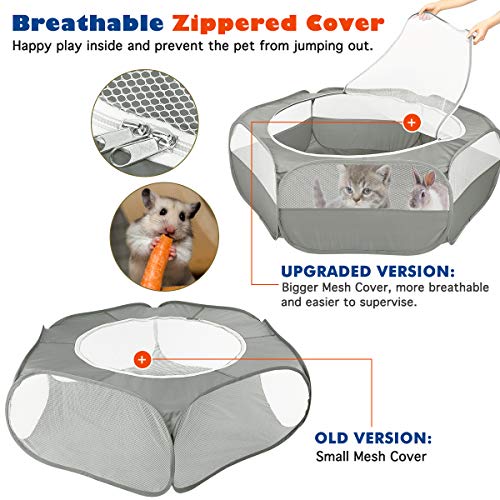 VavoPaw Small Animals Playpen, Waterproof Breathable Indoor Pet Cage Tent with Zipper Cover, Portable Outdoor Exercise Yard Fence for Kitten Hamster Bunny Squirrel Guinea Pig Hedgehog, Gray