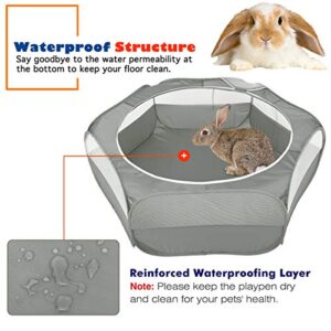 VavoPaw Small Animals Playpen, Waterproof Breathable Indoor Pet Cage Tent with Zipper Cover, Portable Outdoor Exercise Yard Fence for Kitten Hamster Bunny Squirrel Guinea Pig Hedgehog, Gray