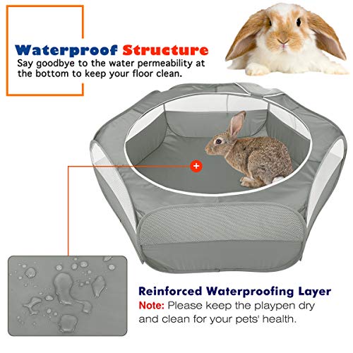 VavoPaw Small Animals Playpen, Waterproof Breathable Indoor Pet Cage Tent with Zipper Cover, Portable Outdoor Exercise Yard Fence for Kitten Hamster Bunny Squirrel Guinea Pig Hedgehog, Gray