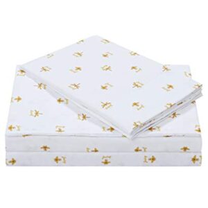 Juicy Couture – Sheet Set | Queen Bee Design Bed Sheets| Twin Size Bedding | 3 Piece Set Fitted Sheet, Flat Sheet and Pillowcase | Deep Pockets, Wrinkle Resistant and Anti Pilling | White and Gold