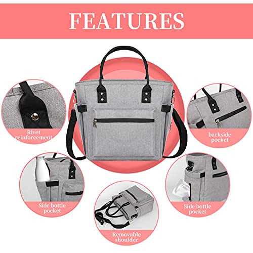 XUANQIFC Insulated Adult Lunch Bag For Women Thermal Food Storage Tote Bags Water Resistant Ice Cooler with Long Shoulder Strap Large Lunch Boxes For Men Picnic Working Outing (Grey)