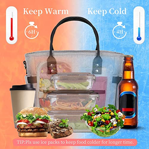 XUANQIFC Insulated Adult Lunch Bag For Women Thermal Food Storage Tote Bags Water Resistant Ice Cooler with Long Shoulder Strap Large Lunch Boxes For Men Picnic Working Outing (Grey)