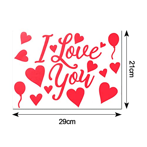 Dzrige Valentine's Day Heart Stickers I Love You Balloon Stickers Bobo Balloon Decals for Valentines Party Family Gathering Wedding Anniversary Decorations (Red)