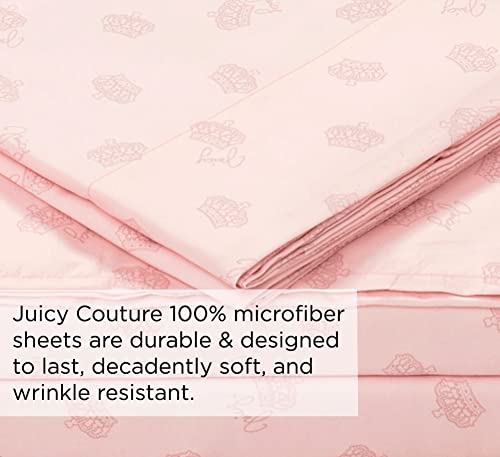 Juicy Couture – Microber Sheet Set | King Size Bed Sheets | 4 Piece Set Includes Fitted Sheet, Flat Sheet and 2 Pillowcases | Deep Pockets, Wrinkle Resistant and Anti Pilling