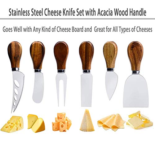 Cheese Knives Set, 6-Piece Stainless Steel Cheese Knife Collection with Cheese Slicer Cheese Cutter Cheese Fork,Cheese Spreading Knife for Charcuterie Boards and Cutlery Gift Set