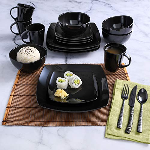 Gibson Elite Soho Lounge Reactive Glaze Stoneware Dinnerware set, Square, Black