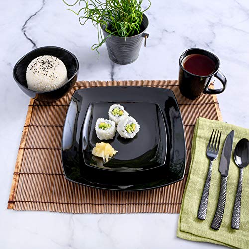 Gibson Elite Soho Lounge Reactive Glaze Stoneware Dinnerware set, Square, Black