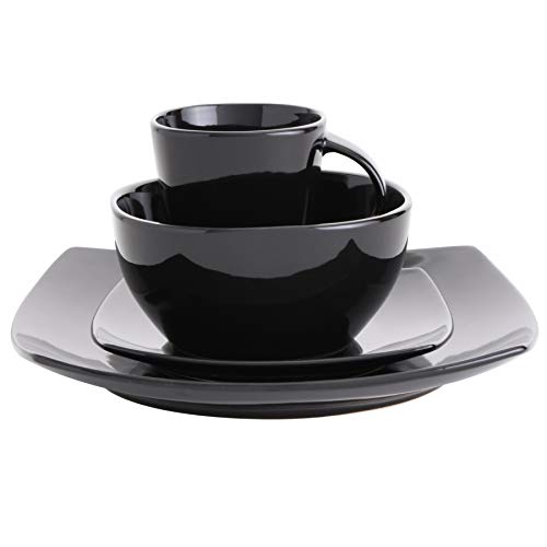 Gibson Elite Soho Lounge Reactive Glaze Stoneware Dinnerware set, Square, Black