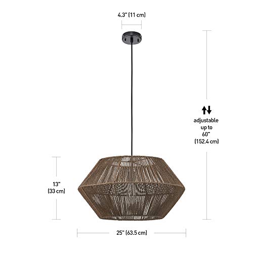 Globe Electric 60530 Malay 1-Light Pendant Light, Natural Twine Shade, Black Hanging Cord