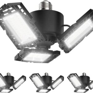 4-Pack LED Garage Lights, 50W LED Shop Light with 3 Ultra Bright Adjustable Panels, 5000LM 6500K Deformable Ceiling Lights for Garage, Attic, Basement, E26/E27 Base