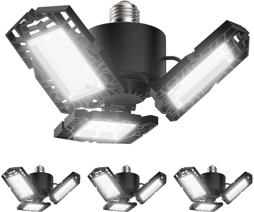 4-Pack LED Garage Lights, 50W LED Shop Light with 3 Ultra Bright Adjustable Panels, 5000LM 6500K Deformable Ceiling Lights for Garage, Attic, Basement, E26/E27 Base