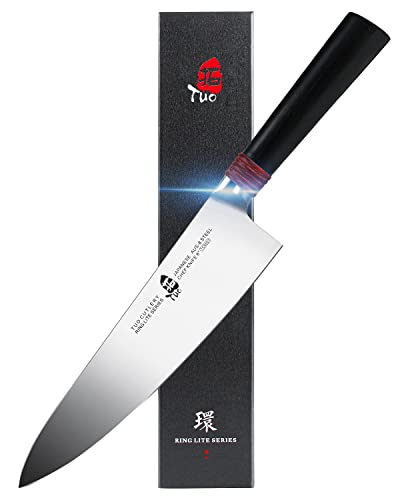 TUO Chef Knife 8 inch Kitchen Knife Cooking Knife Chef's Knife Pro Japanese Gyuto Knife for Vegetable Fruit and Meat, AUS-8 High Carbon Stainless Steel with Ergonomic Handle Gift Box, Ring Lite Series