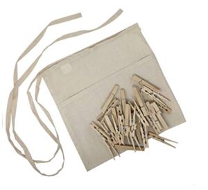 nickanny's cotton apron, clothesline, and natural heavy duty wood clothespins w/metal spring set (apron pins)