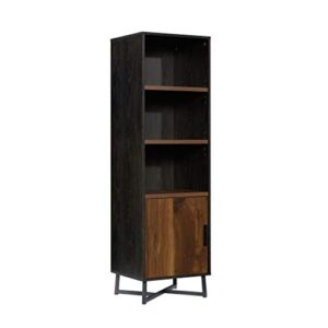 sauder canton lane industrial 3-shelf bookcase with door, brew oak finish