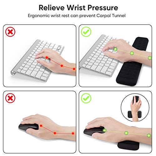 JEDIA Keyboard Wrist Rest, Black Memory Foam Mouse Wrist Rest, Ergonomic Keyboard Wrist Rest Support Pad for Computer Keyboard, Office, Laptop, Desktop Computer, 2 Packs Medium + Small