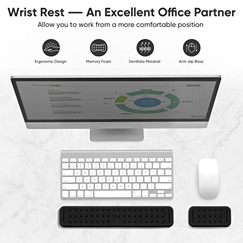 JEDIA Keyboard Wrist Rest, Black Memory Foam Mouse Wrist Rest, Ergonomic Keyboard Wrist Rest Support Pad for Computer Keyboard, Office, Laptop, Desktop Computer, 2 Packs Medium + Small