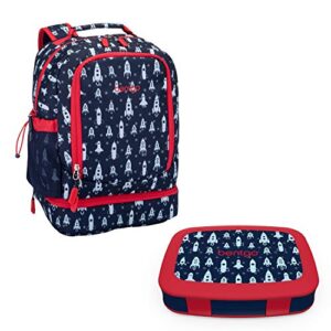 bentgo 2-in-1 backpack & insulated lunch bag set with kids prints lunch box (space rockets)