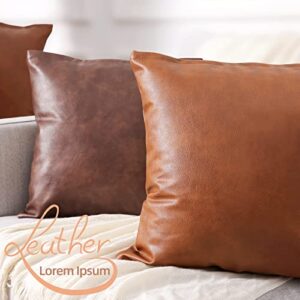 Yaertun Set of 2 Lumbar Faux Leather Decorative Throw Pillow Covers Modern Solid Outdoor Cushion Cases Luxury Pillowcases for Couch Sofa Bed 12x20 Inches Brown