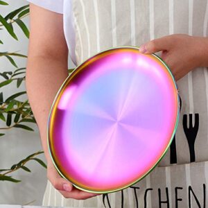 BISDARUN 4-Piece Stainless Steel Dinner Plates Dessert Salad Plates Set Indian, Mingcheng 9.1 Inch Colorful Metal Platter for Camping, Unbreakable and Reusable Dishwasher Safe (Rainbow)