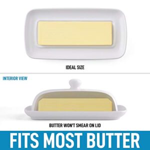 Zulay Porcelain White Butter Dish With Lid For Countertop - Classic Style Ceramic Butter Dishes With Lid & Knob Handle - Standard Butter Holder for Storing 1 Western Or Eastern Butter Stick