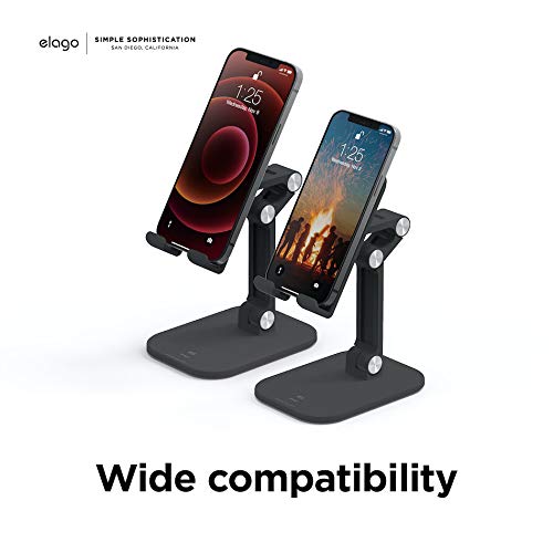 elago M5 Adjustable Phone Stand – Cell Phone Holder for Desk Compatible with iPhone 12 (5.7, 6.1, 6.7) and Compatible with All iPhone Models, All Smartphones (Black)
