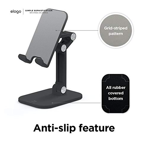 elago M5 Adjustable Phone Stand – Cell Phone Holder for Desk Compatible with iPhone 12 (5.7, 6.1, 6.7) and Compatible with All iPhone Models, All Smartphones (Black)